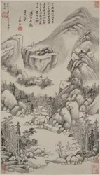 Landskab i stil med Huang Gongwang, hængende rulle, 1638